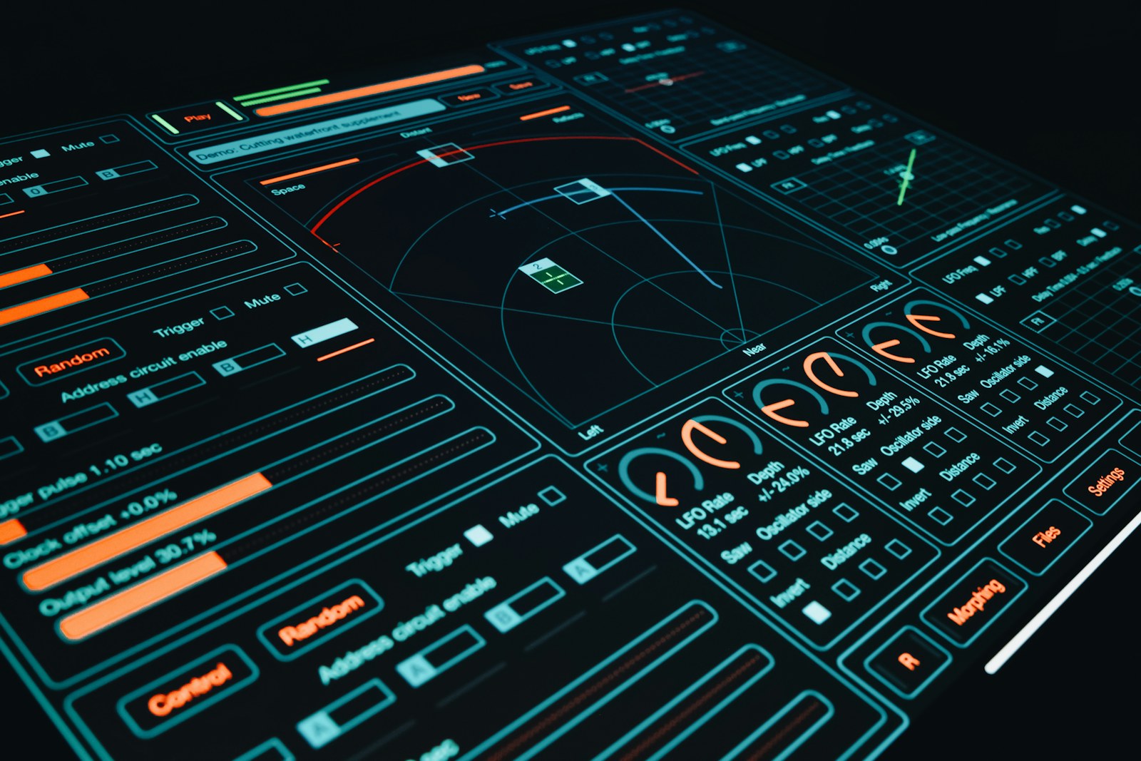 A close up of a control panel in a dark room