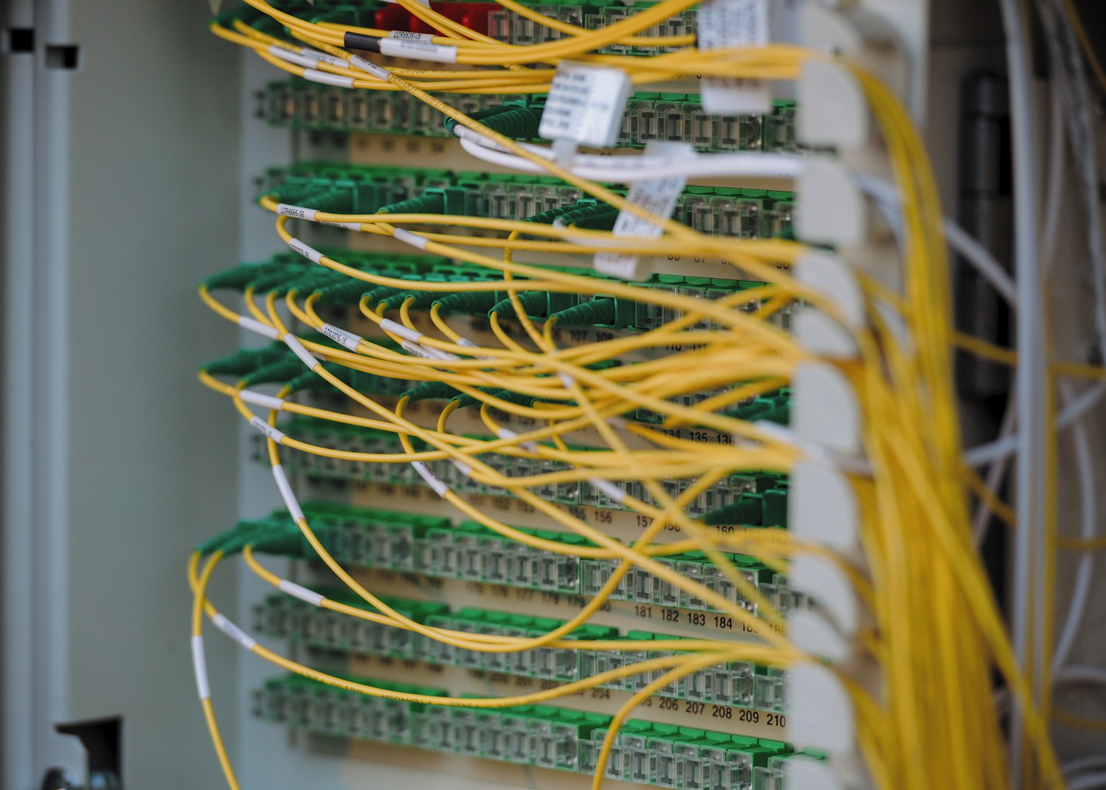 Yellow and green cables are neatly connected