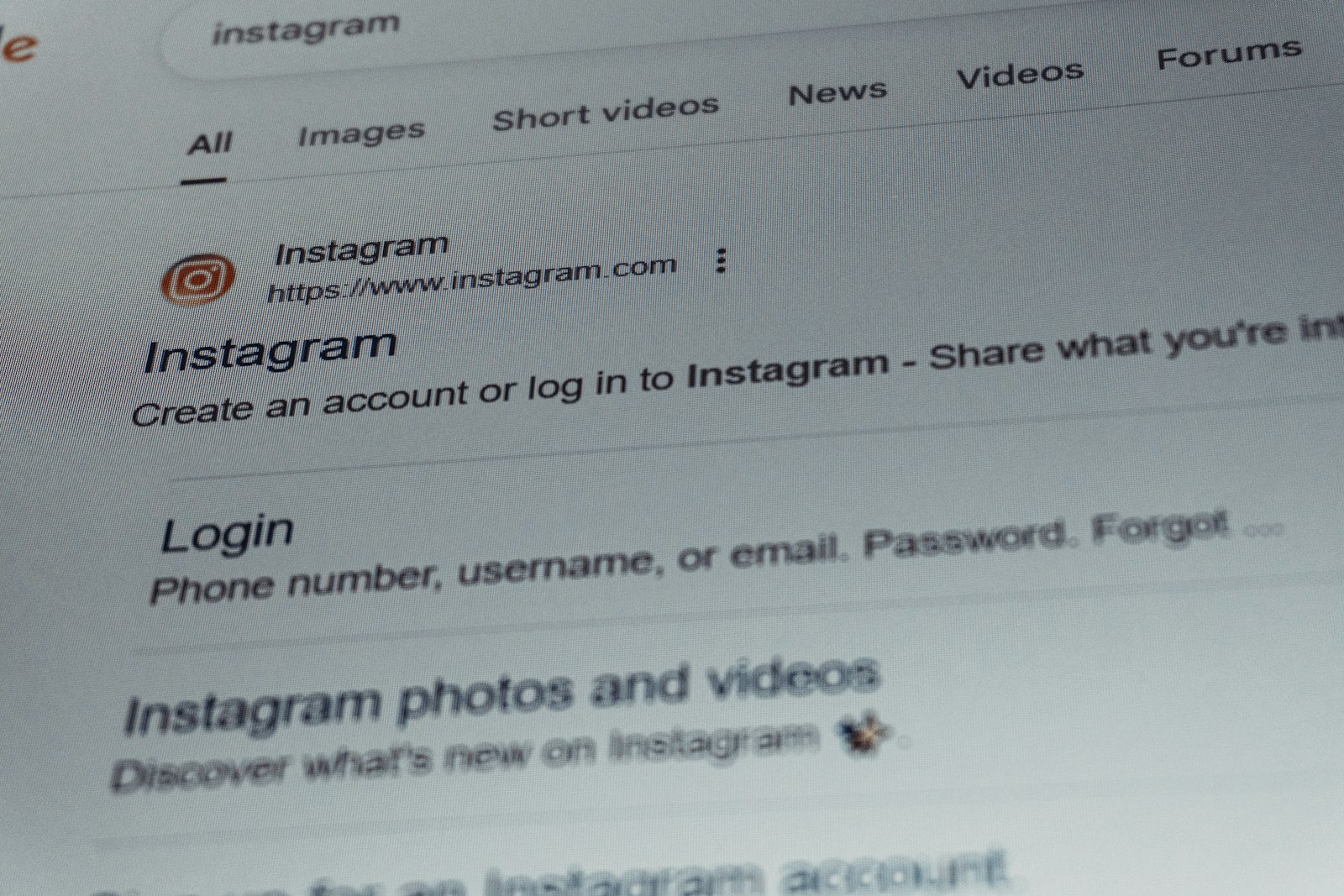 Instagram login page on a computer screen