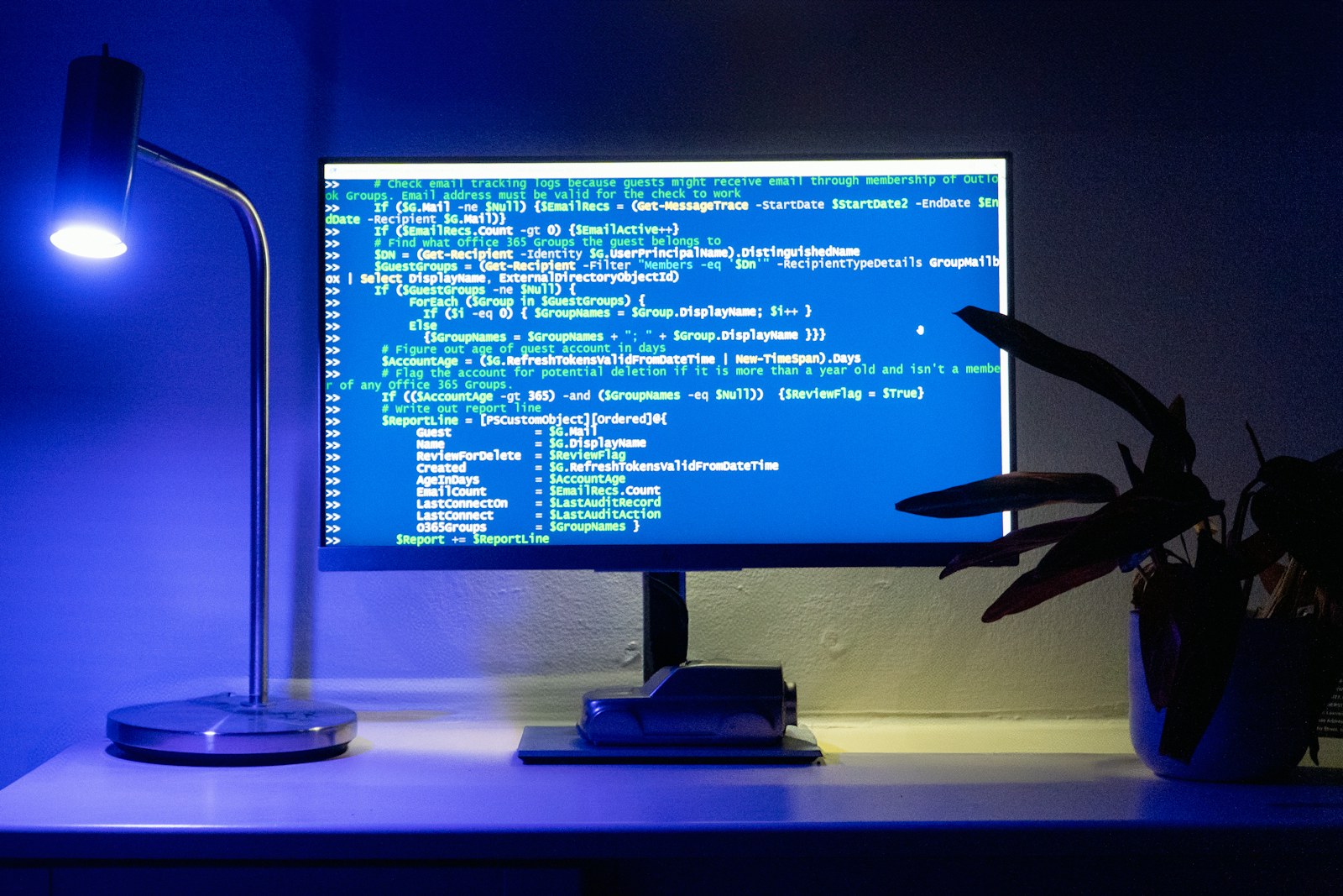 A computer screen displays lines of code