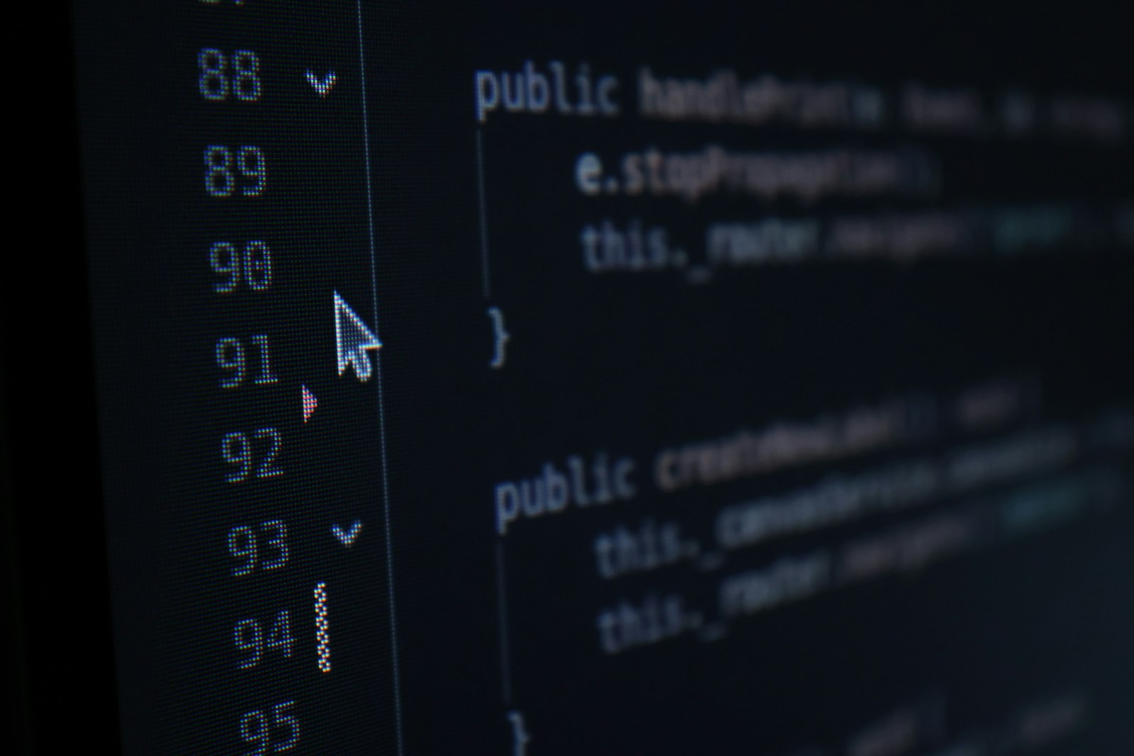 Computer code on a dark screen with line numbers