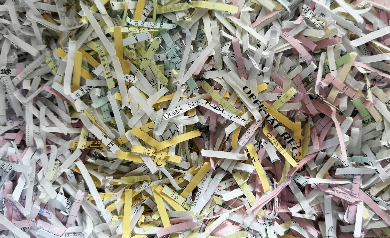 A pile of colorful shredded paper