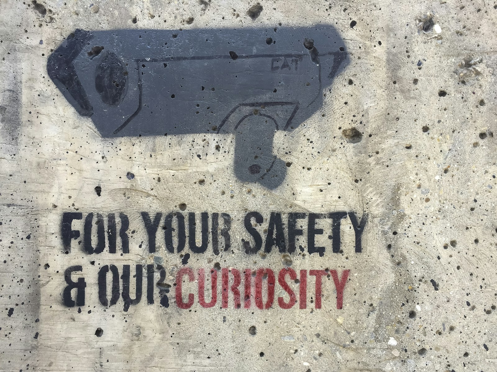 Security camera stencil with text on wall