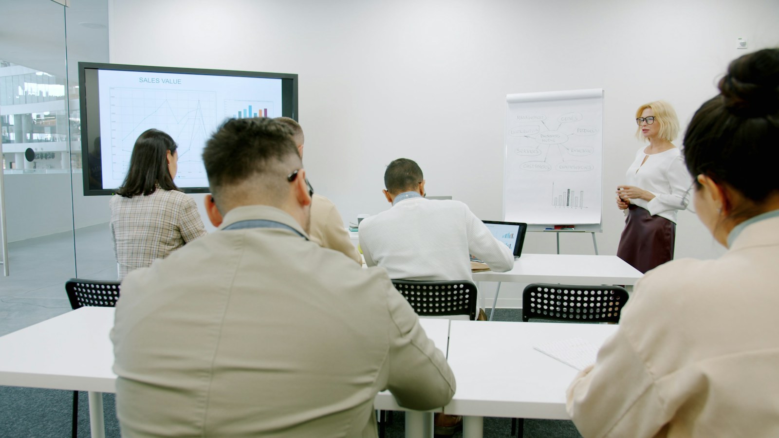 Business people in a modern conference room during a presentation