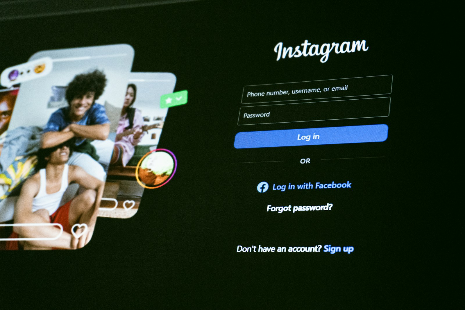 Instagram login screen with user profiles
