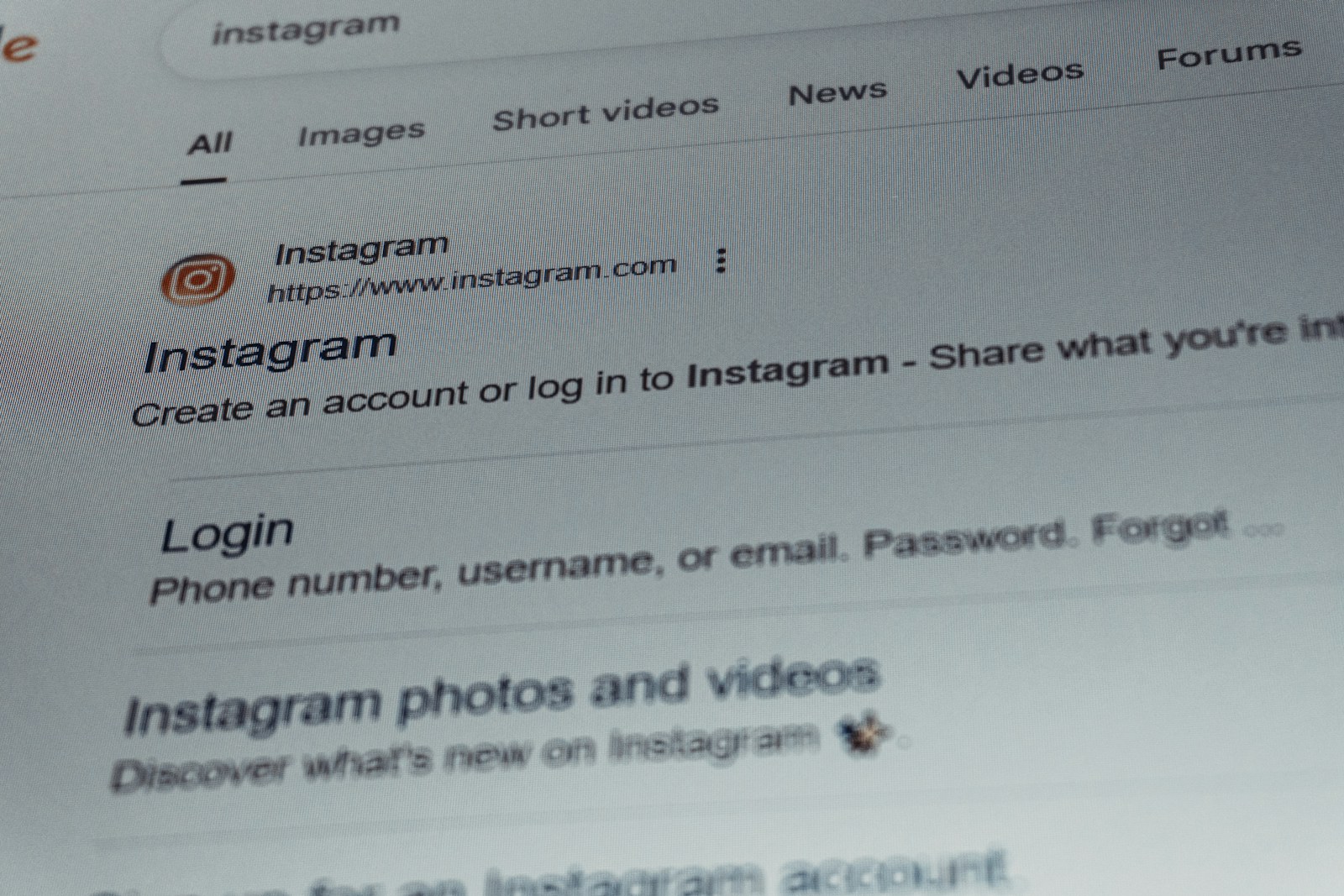 Instagram login page on a computer screen